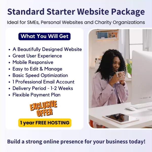 Standard Starter Website Package Ideal for SMEs, Personal Websites and Charity Organizations